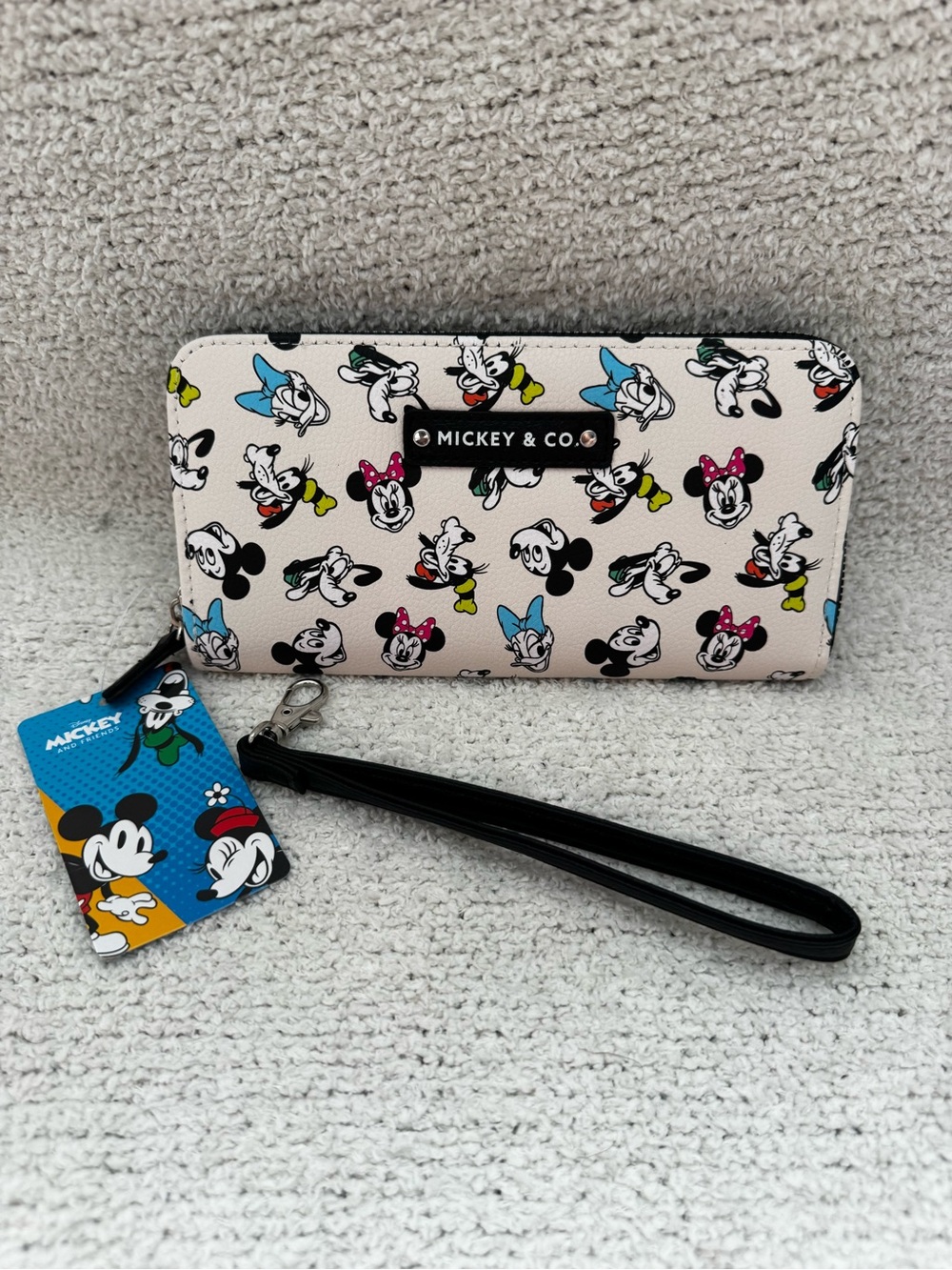 Disney Beige Mickey & Friends Zip Wristlet Wallet